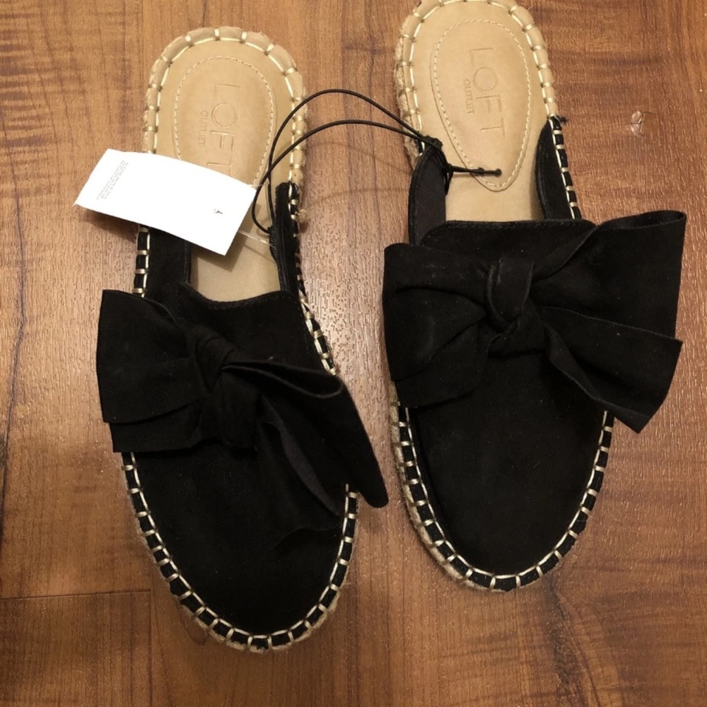 LOFT Black Espadrille Bow Slip-Ons